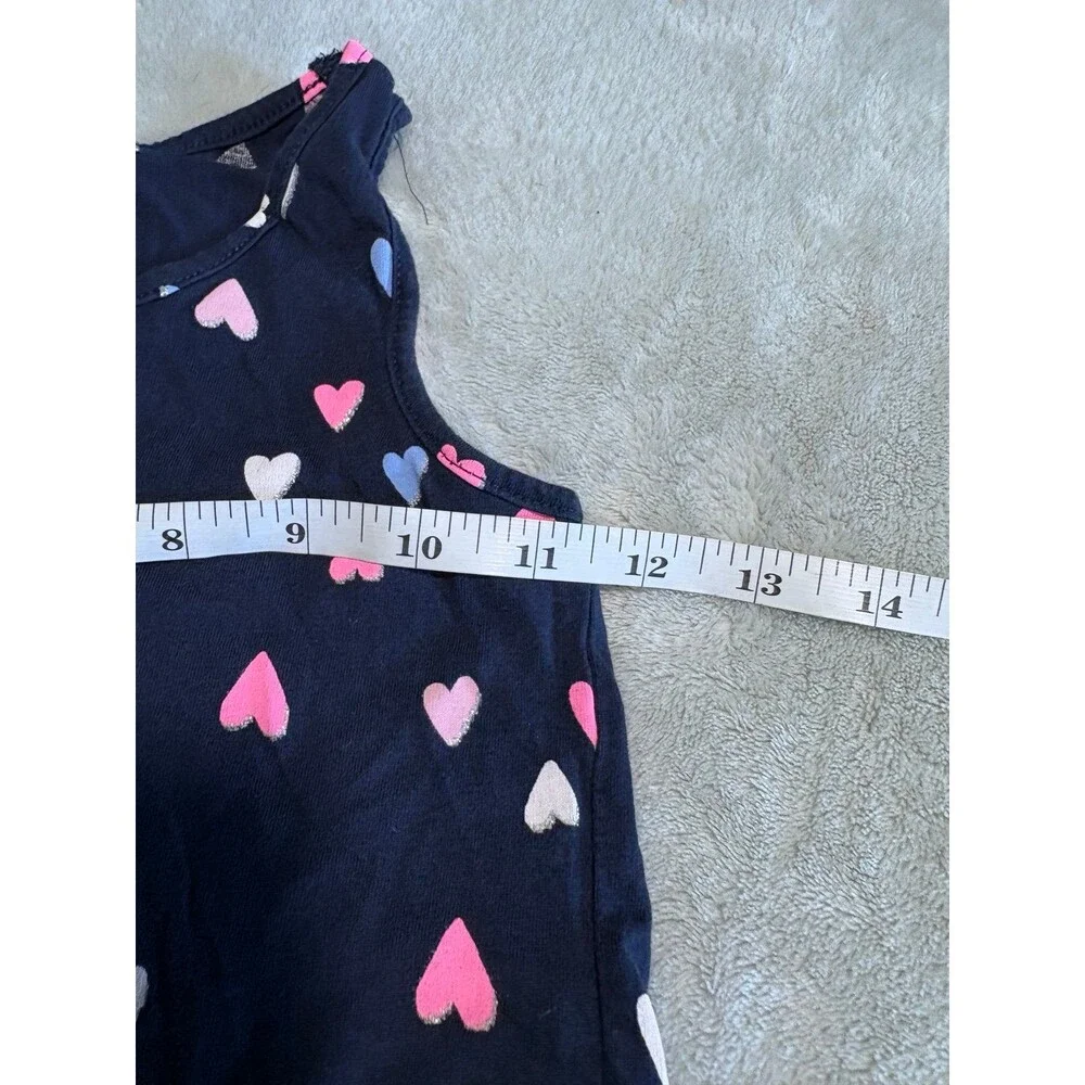 Girls Navy Blue Heart Print Sleeveless tank top ruffle playwear casual party